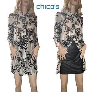 Chico's Traveller's Collection Harper Duster Jacket Paisley Full Button Front